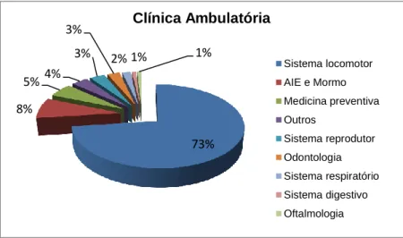 Gráfico 5 - Distribuição de procedimentos em Clínica Ambulatória em  percentagem, segundo áreas de atuação, N=329 