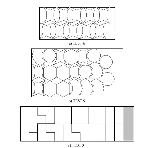 Figure 7 – Some cutting patterns, obtained by SVC-method on test examples by J. Blazewicz 