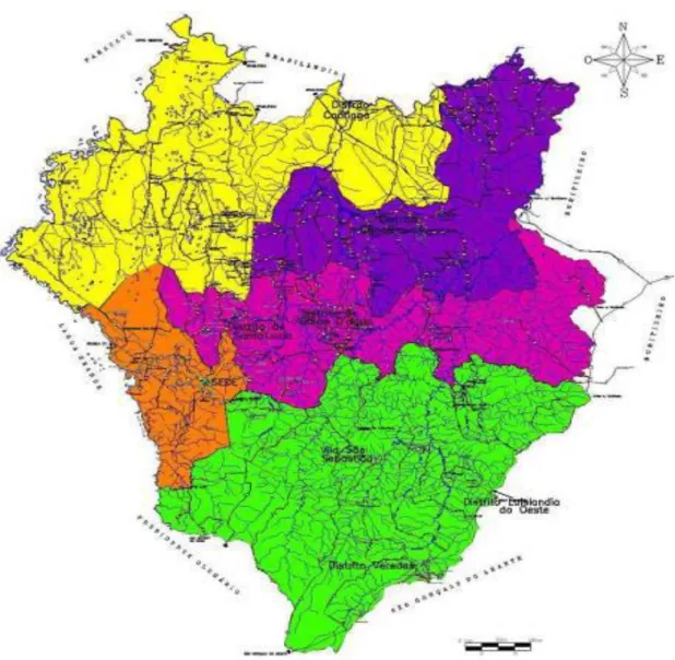 Figura 6: Mapa do município de João Pinheiro dividido nas cinco zonas a serem inventariadas