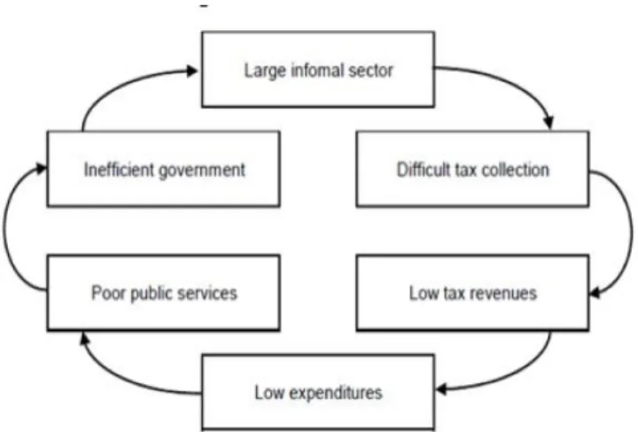 Figure 1. The vicious cycle of informal economy and public expenditure and services  (Krasniqi and Topxhiu 2012, 9) 