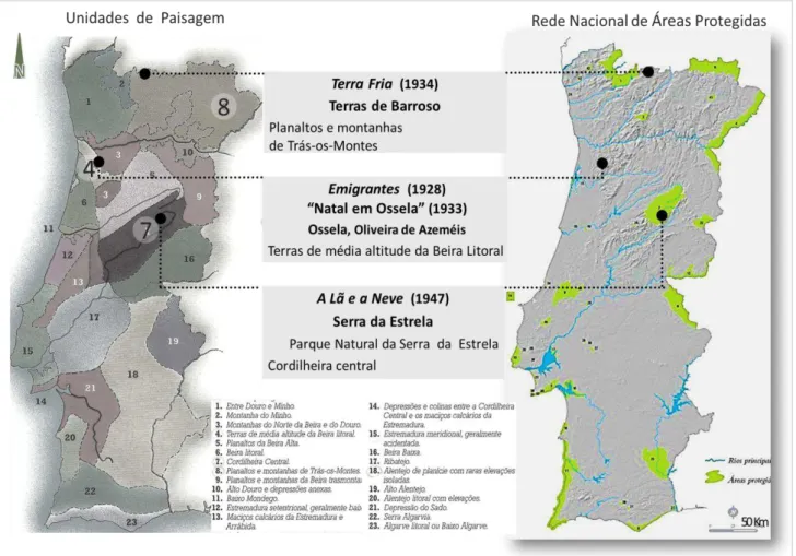 Fig. 1  –  Enquadramento geográfico dos cenários do corpus literário objeto de estudo na Parte III 