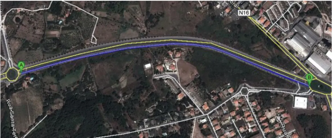 Figura 1.4 – Traçado da Avenida do Povo em Viseu entre o ponto A e B [4]. 