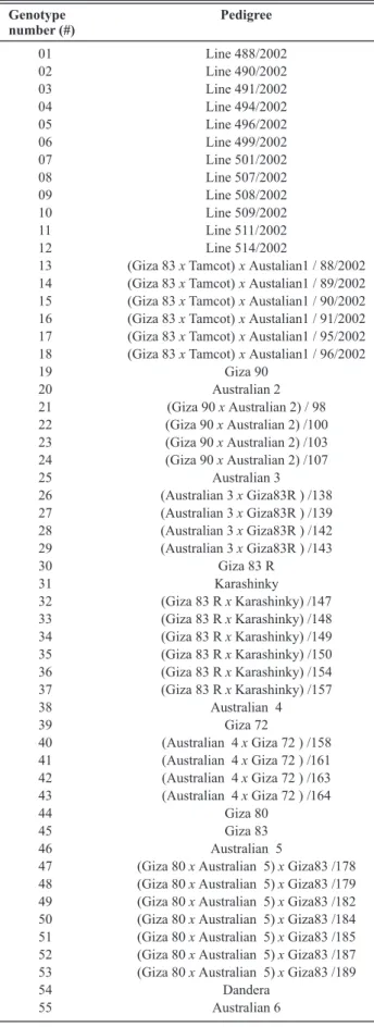 TABLE 2 - Cotton genotypes evaluated for resistance to  Fusarium  oxysporum f. sp. vasinfectum (FOV) race 3 isolates.