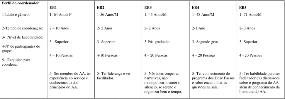 Tabela 5- PERFIL DOS COORDENDORES 