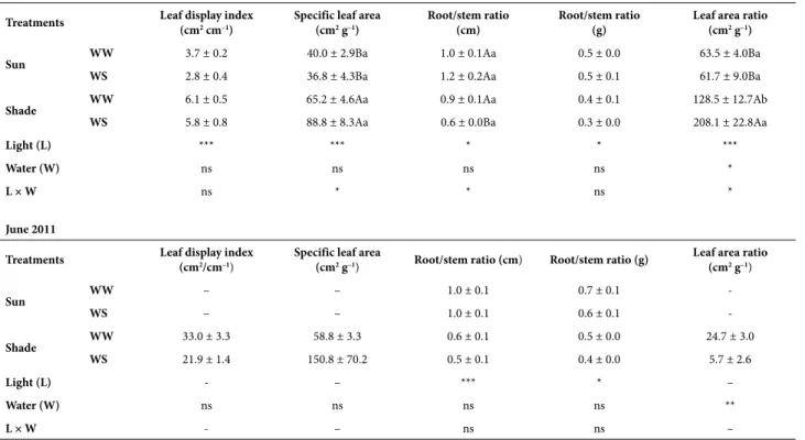 Table 2. Biometric indices in physic nut plants (Jatropha curcas L.) during January and June 2011