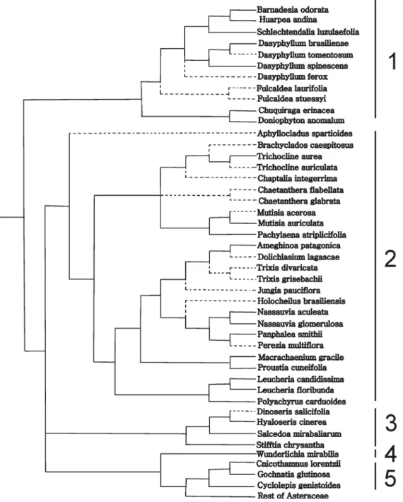 Figure 5. Pruned tree of Funk et al. (2009) including the species phylogenies (see Materials and Methods) with the reducing sugars optimized onto the tree