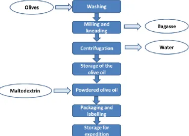 Figure 2. Processing operations for obtaining of powdered olive oil. 