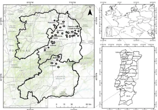 Figure 2.1 Map of study area showing the distribution of the groves where floristic surveys were done