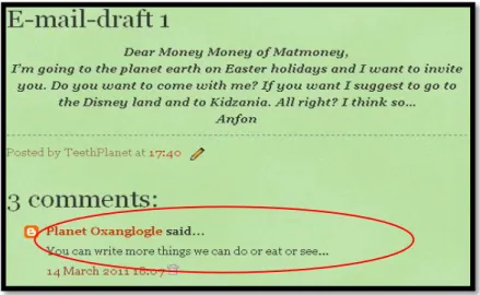 Figure 6 – Peer feedback comment posted in a blog 