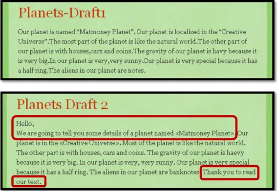 Figure 10 - First and second draft of the descriptive text