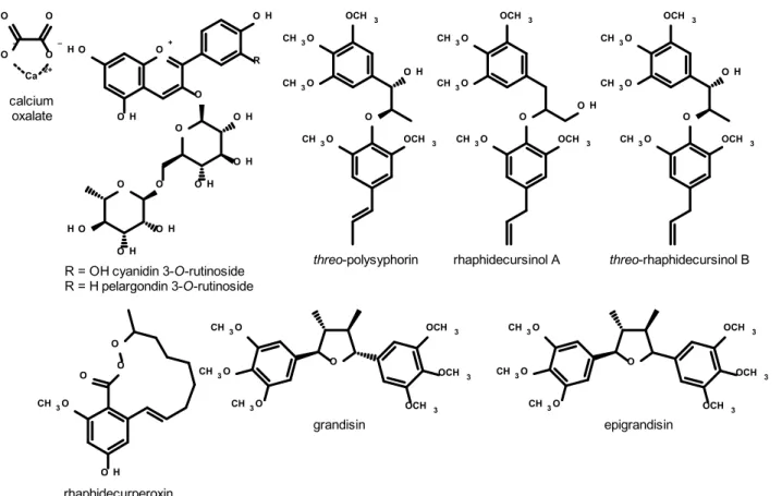 FIGURE 2. Antiplasmodial chemical constituents of Rhaphidophora decursiva.