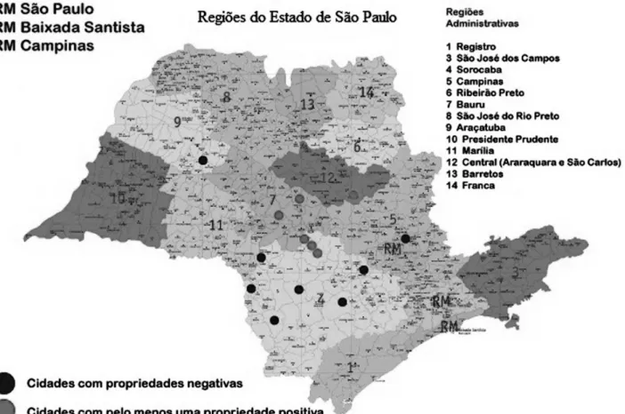 Fig. 1. Procedência e positividade ao AAT dos soros de suínos obtidos no Estado de São Paulo