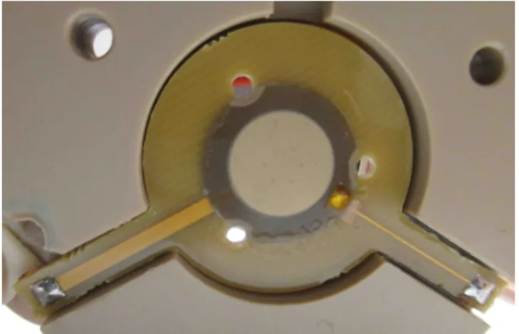 Figure 3: Photograph of the readout structure of the bulk Micromegas detector in the first PICOSEC prototype