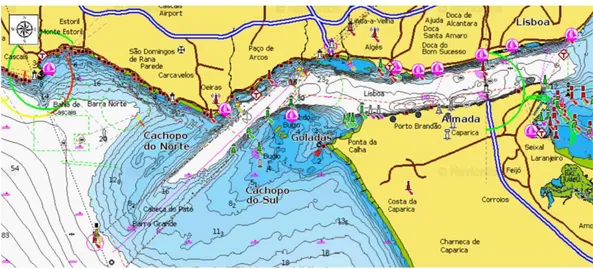 Figure 1. Current cartographic representation of the Tagus estuary (Lisbon, Portugal), showing the 