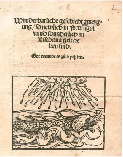 Figure 2. First page of a German leaflet showing the so-called Whale of Augsburg or the stranded  whale in Lisbon in January of 1531: http://daten.digitale-sammlungen.de/~db/bsb00008463/images