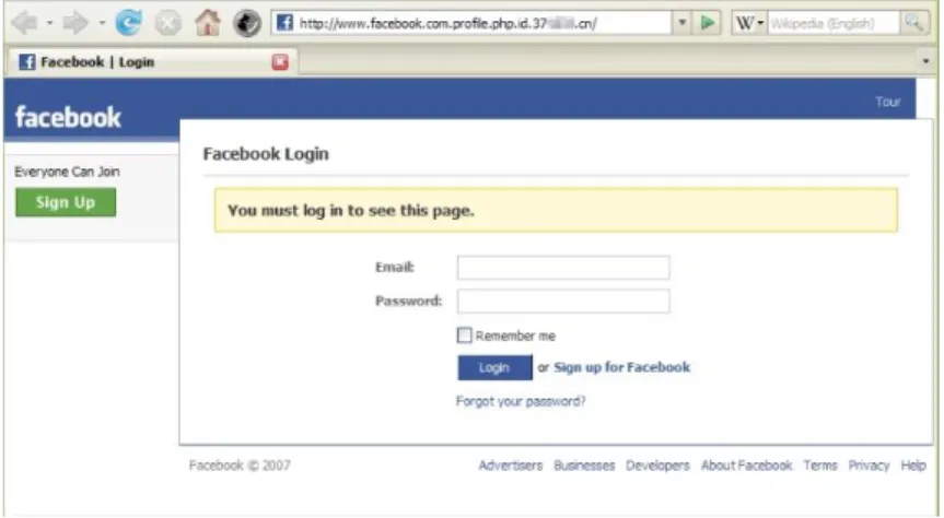 Figure 5: Example of phishing using a false Facebook Login Page [12] 