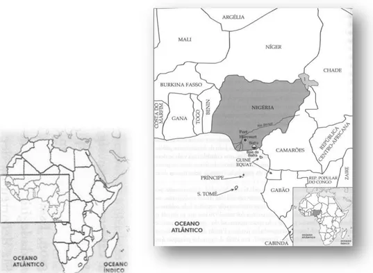 Figura  01  -  Mapa  África  ocidental  (HERNANDEZ,  2008,  p.  114;  200).  Os  iorubás  vivem  onde  atualmente se localizam Benin e Nigéria, principalmente na região sudoeste da Nigéria