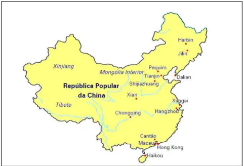 Figura 2 - Dispersão das Universidades nas cidades e regiões chinesas onde é lecionado   português 