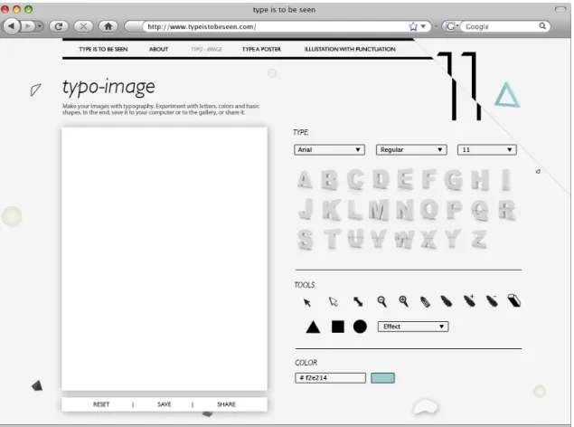 Fig. 8 – Protótipo do site, em desenvolvimento. Área typo-image. 