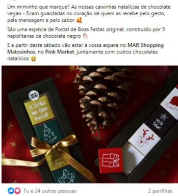 Figura 5 - exemplo de publicação da Pedaços de Cacau no Facebook – publicação promocional de um  produto de Natal  Fonte: Página de Facebook da Pedaços de Cacau, disponível em: 