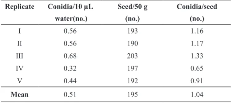 Table 3. Exserohilum turcicum conidia detected on the seed surface of corn  hybrid P1630
