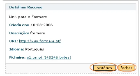 Figura 10 – Detalhes informativos de um determinado recurso na biblioteca actual 