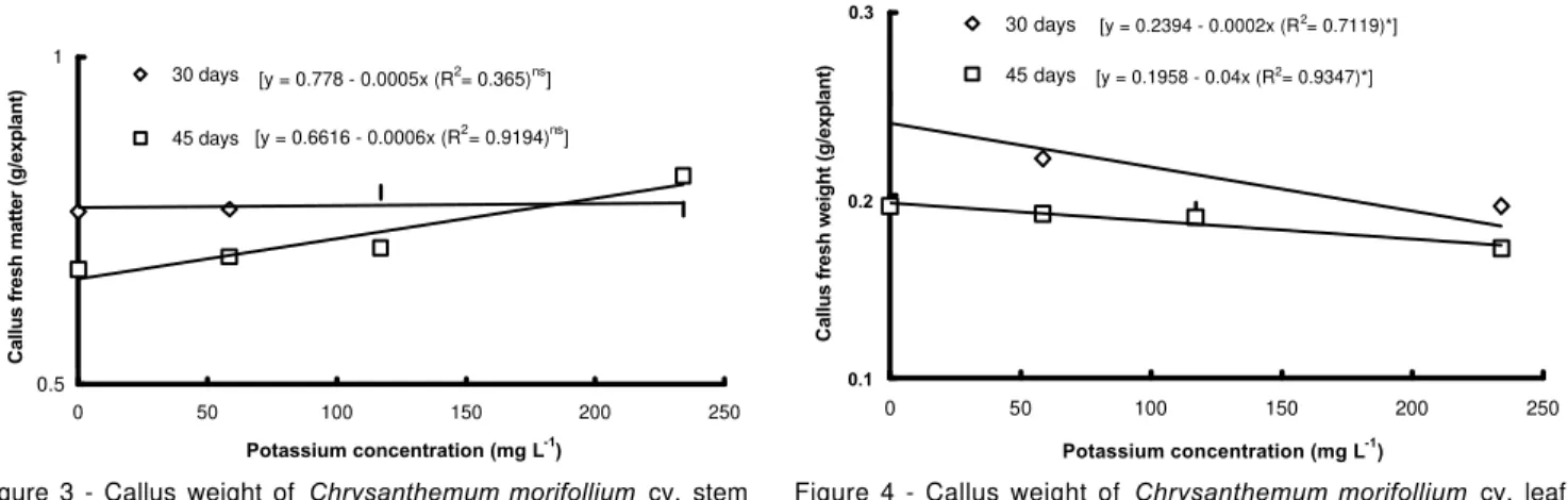 Figure 3 - Callus weight of  Chrysanthemum morifollium  cv. stem explants in response to K concentration.