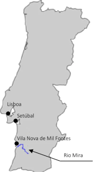 Figura 4. Localização do Rio Mira – Mapa de Portugal Continental  Fonte: Próprio