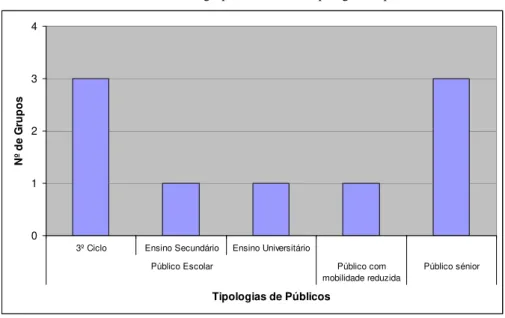 Gráfico 1 – Número de grupos mediante as tipologias de públicos. 