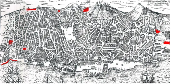 Figura 2. Lisboa, localização dos principais “monturos” no início do século XVIII 