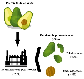 Figura 4 - Processamento de abacate e percentagem (% em relação à massa húmida do abacate) de resíduos  formados [18]