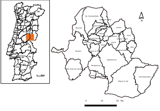 Figura 1. Localização e freguesias do concelho de Castelo Branco