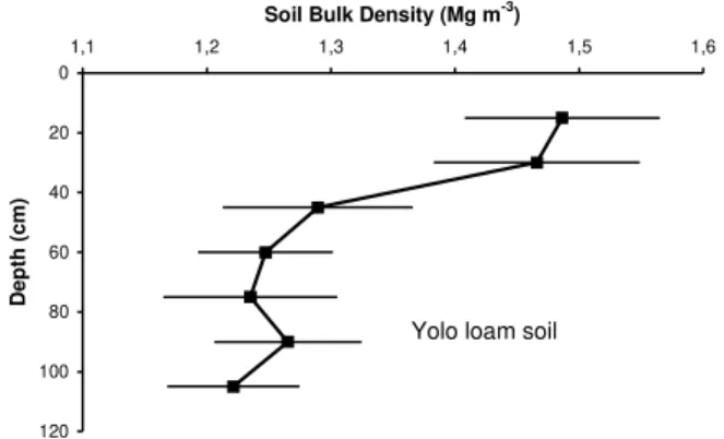 Figure 1 - Depth distribution of dry bulk density.