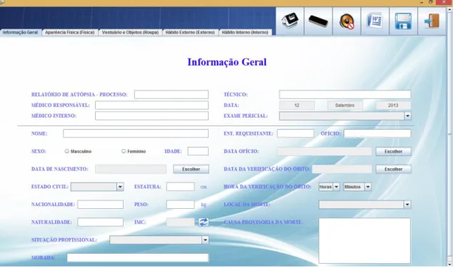 Fig. 30: Interface de preenchimento de relatórios do programa desenvolvido (Informação Geral)