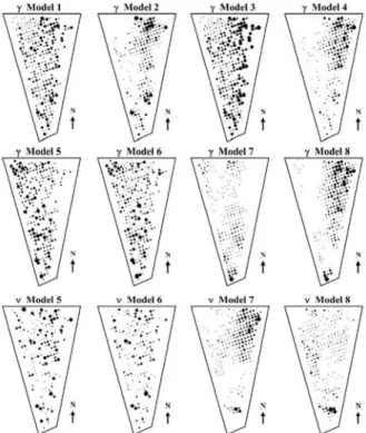 Figure 3 - Posterior mean maps for the parameters γ and ν in the spatio-temporal models