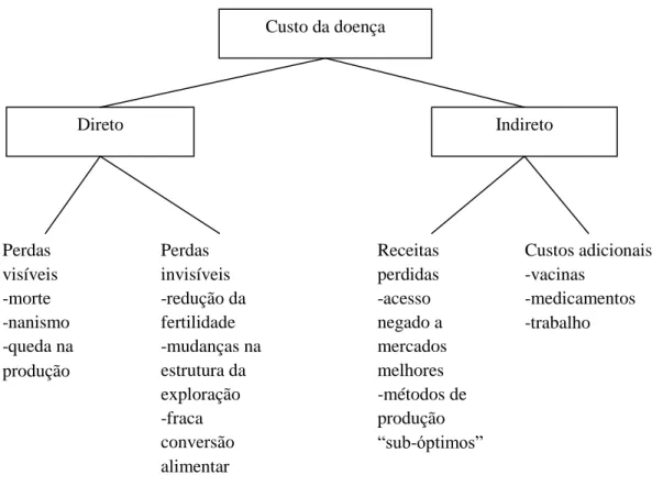 Figura 2 - Perdas diretas e indiretas devido a doenças animais: um exemplo (Otte e Chilonda, 2000) 
