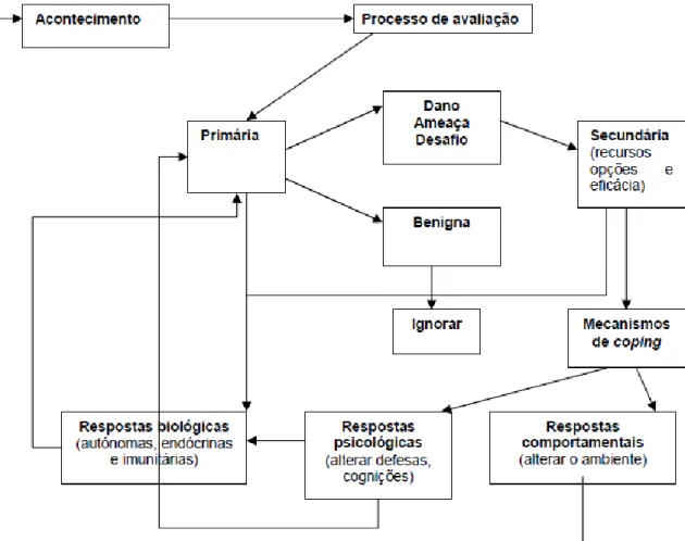 Figura 1 – Modelo Transacional de Stress (Lazarus &amp; Folkman, 1984) – traduzido  para português por Silva, 2008 