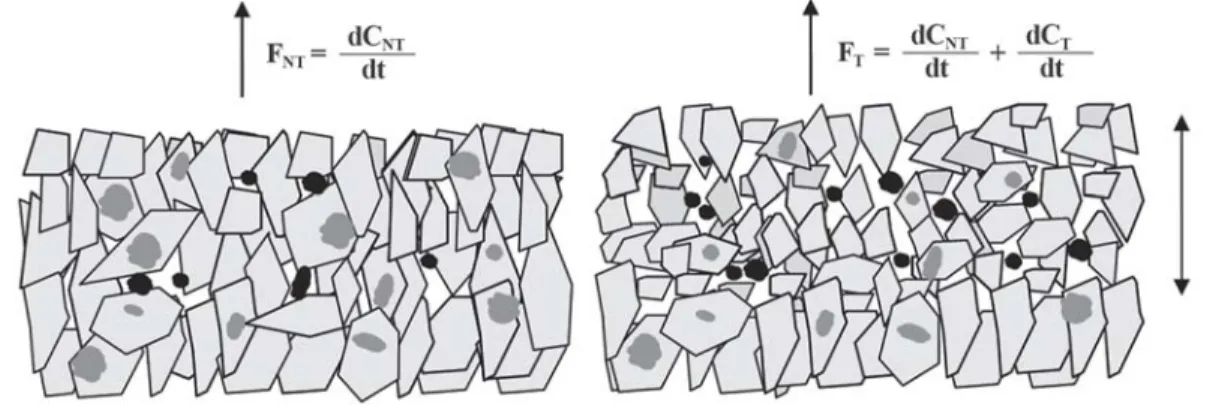 Figure 1 - Schematic representation of free (black) and aggregate protected (grey) labile C in the no-till (left) and tilled (right) plots after tillage
