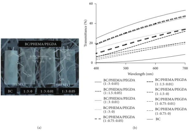 Figure 2: (a) Visual aspect and (b) transmittance of the different nanocomposite films.