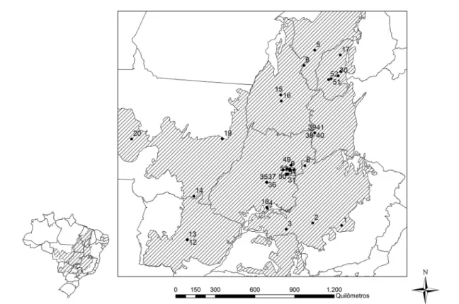 Figure 1 – Distribution of the sampling points in the Brazilian savannah region.
