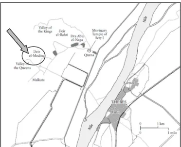 Fig. 36- Planta do povoado de Deir el-Medina e área envolvente com identificação dos  diferentes componentes 