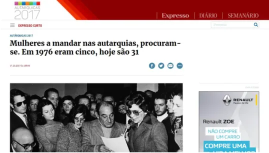 Figura 4.4 –  Interface do site do Expresso da história sobre as mulheres autarcas (a partir  da qual é possível aceder à história integral publicada no Expresso Diário) 