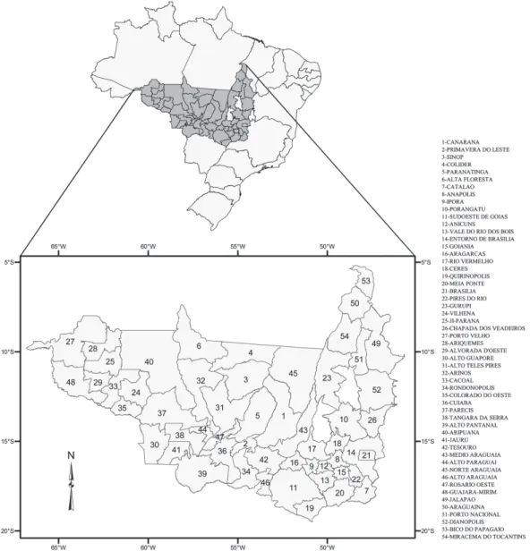 Figure 1 illustrates all microregions located in the four states, which do not consider the tropical rice flood area.