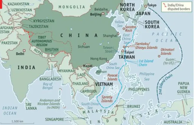 Figura 12 Disputas territoriais chinesas (Economist, 2010) 