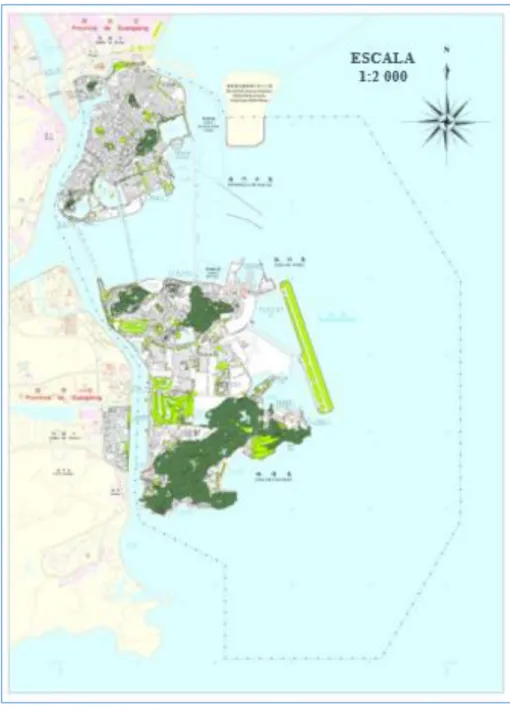 Figura 3 - Localização dos espaços verdes urbanos de Macau 