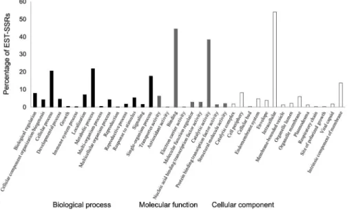 Figure 2 – Functional annotations of 247 expressed sequence tag-derived simple sequence repeats (EST-SSRs) in olives based on the Blast2GO  analysis.