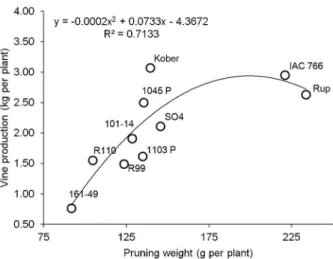 Figure 1 – Ratio between vine production and pruning weight of 