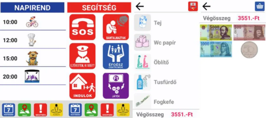 Figure 3-21 Some screenshots of mobile application: daily routine, request for help, shopping and paying [230] 