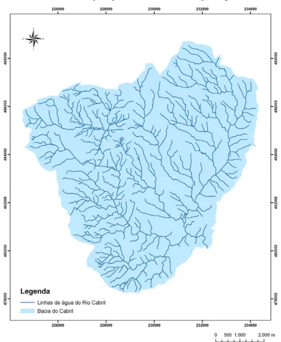 Figura 16 _ Mapa da Bacia e das linhas de água do Rio Cabril