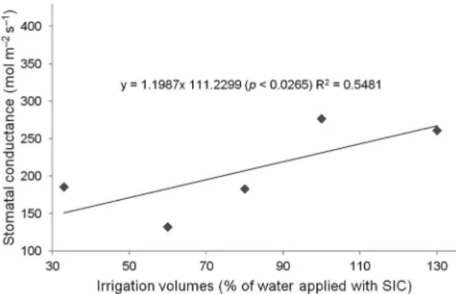 Figure 3 − The effect of different volumes of applied irrigation  water using SIC on chlorophyll b measured on the 30 th  day after  transplanting.